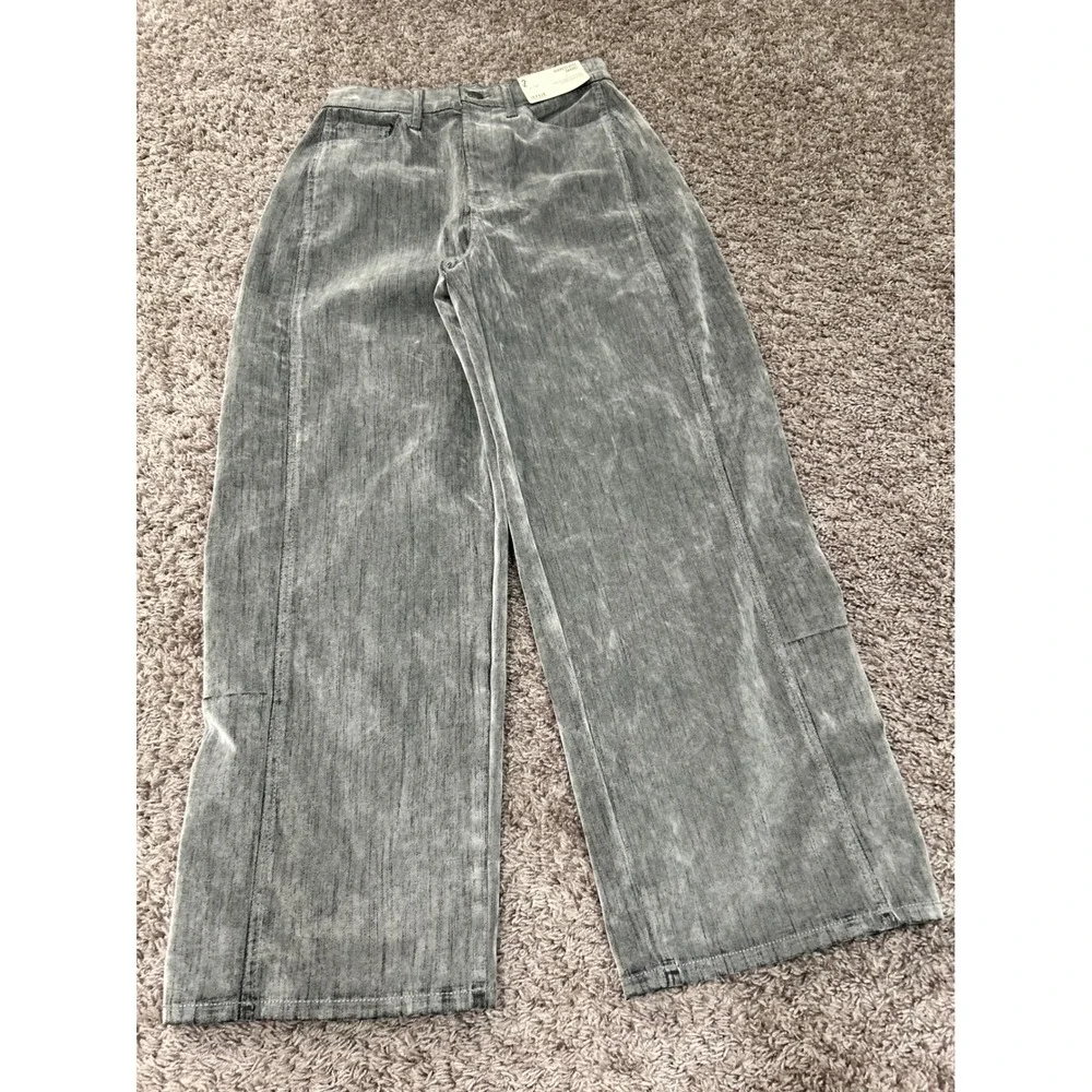 ana Highest Rise Barrel Jeans Stone Grey Flocked Tapered Leg Womens Size 2 NEW